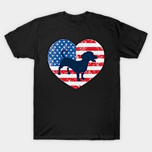 American Flag Heart Love Dachshunds Usa Patriotic 4Th Of July T-Shirt